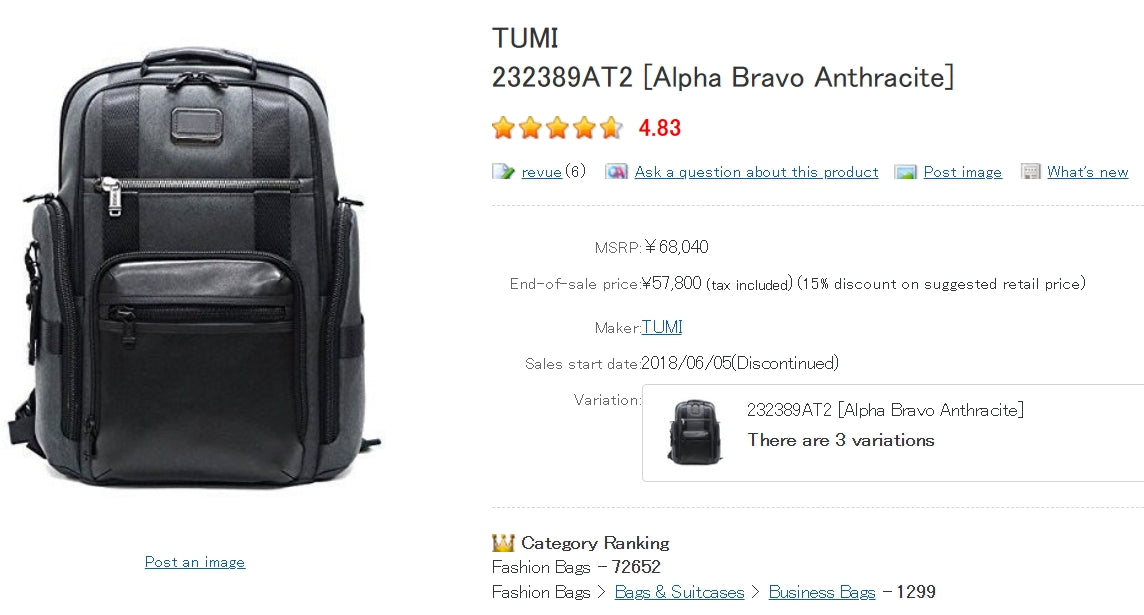 TUMI 232389AT2 Alpha Bravo Anthracite Backpack