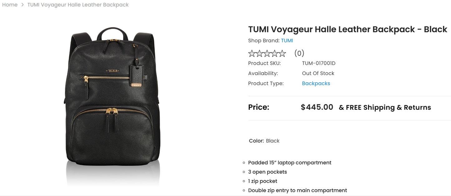 TUMI Voyageur Halle Leather Backpack Black