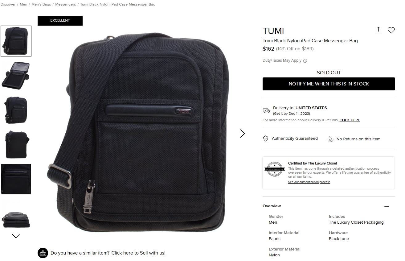 Tumi Alpha Black Ballistic Nylon iPad Case Messenger Bag Crossbody 22115D4