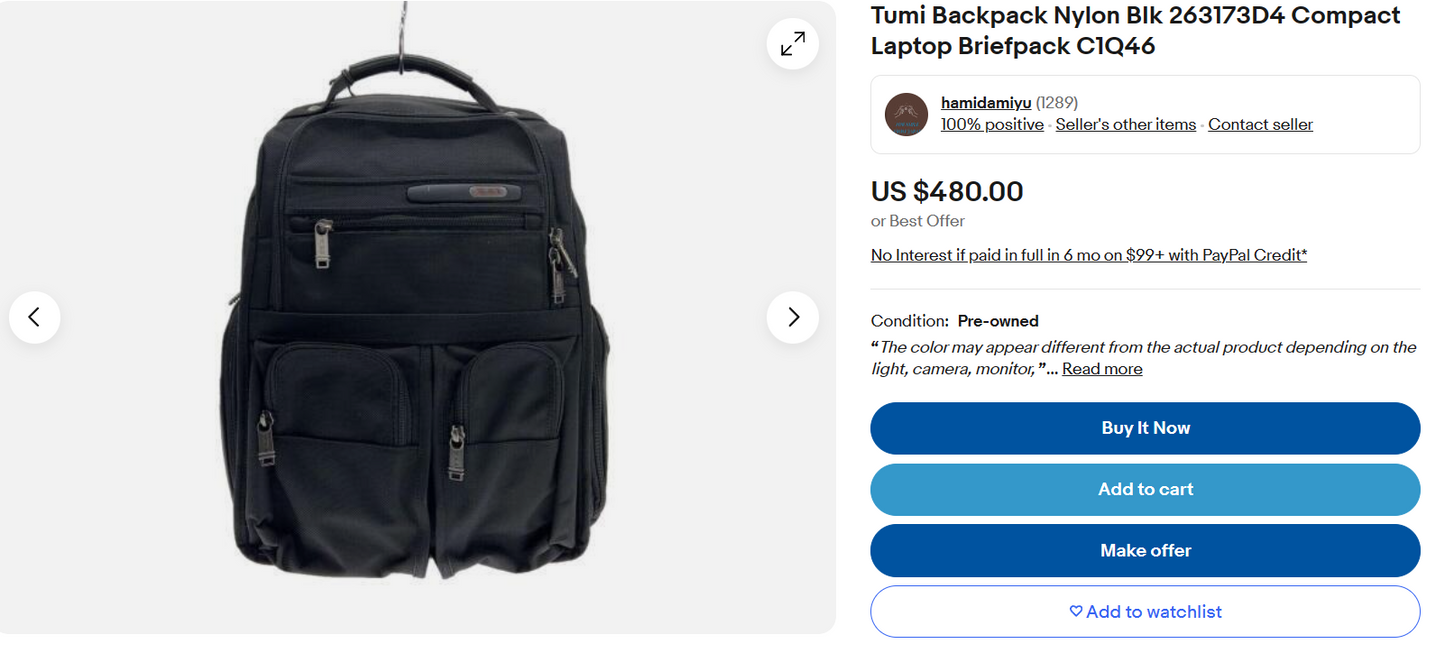 Tumi Alpha Backpack Nylon Blk 263173D4 Compact Laptop Brief pack