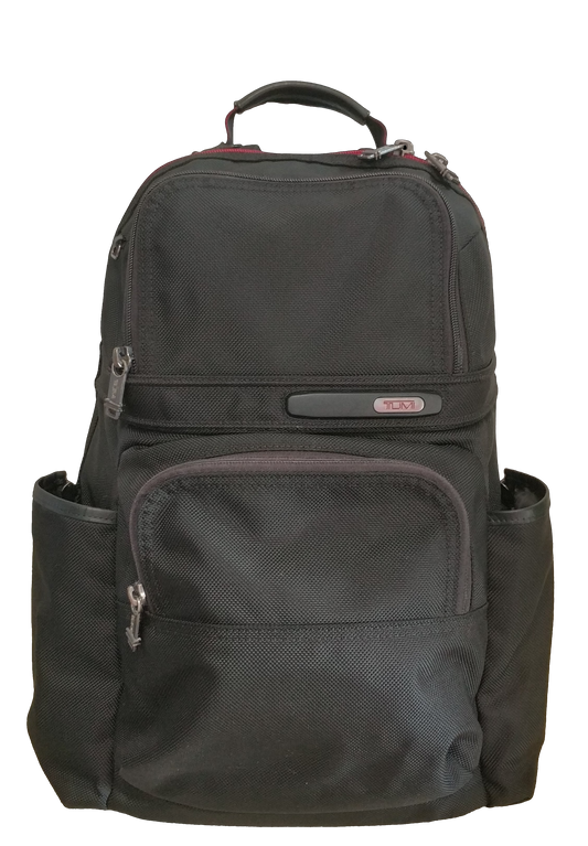 Tumi Alpha Black Leather Trim Computer Laptop Ballistic Nylon Backpack