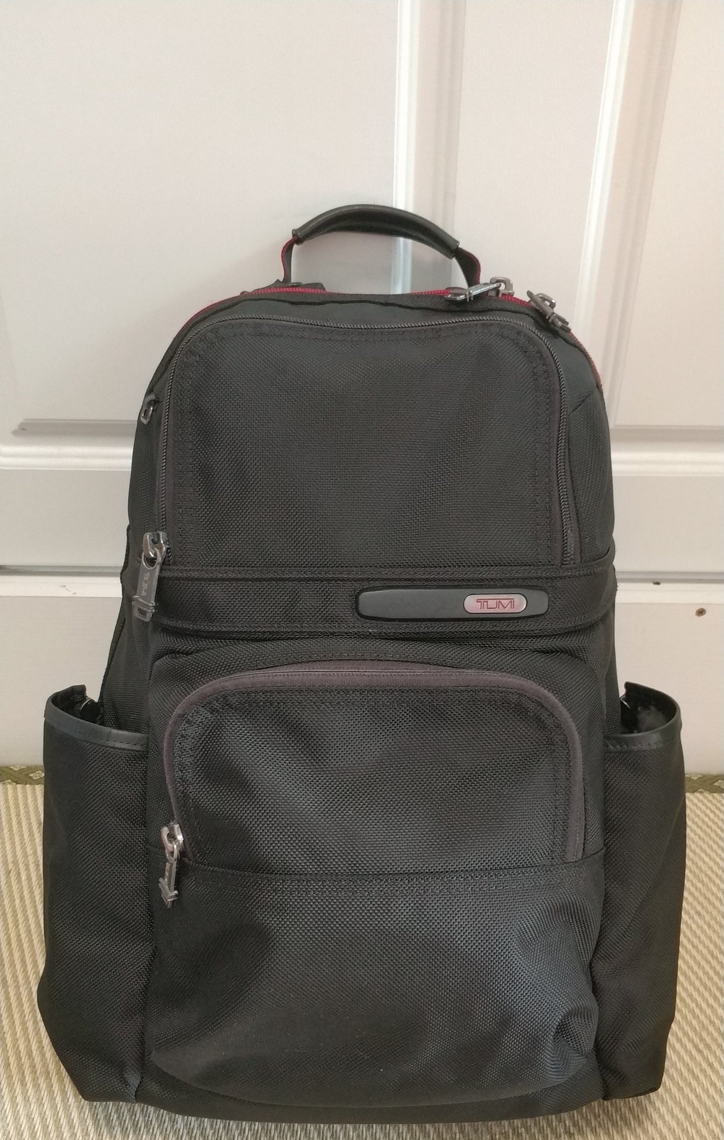 Tumi Alpha Black Leather Trim Computer Laptop Ballistic Nylon Backpack