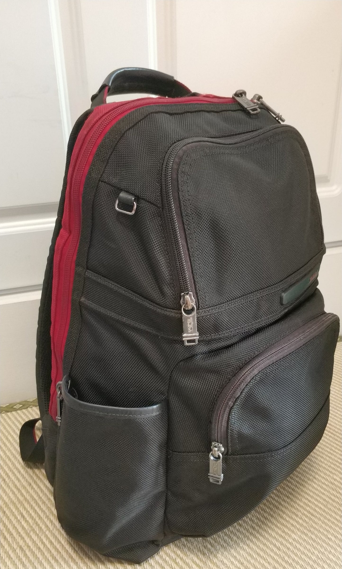 Tumi Alpha Black Leather Trim Computer Laptop Ballistic Nylon Backpack