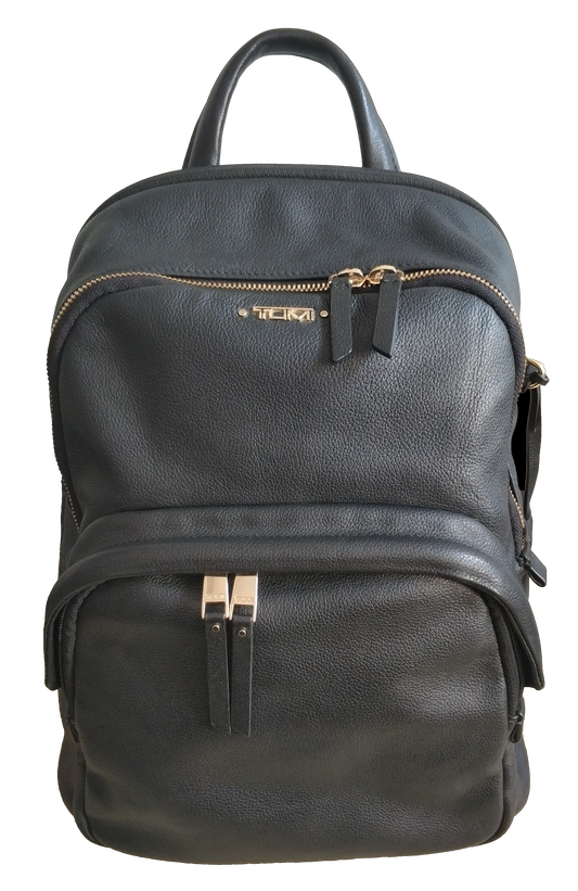 Tumi Voyageur Dori Black Leather Backpack Bag Gold Hardware