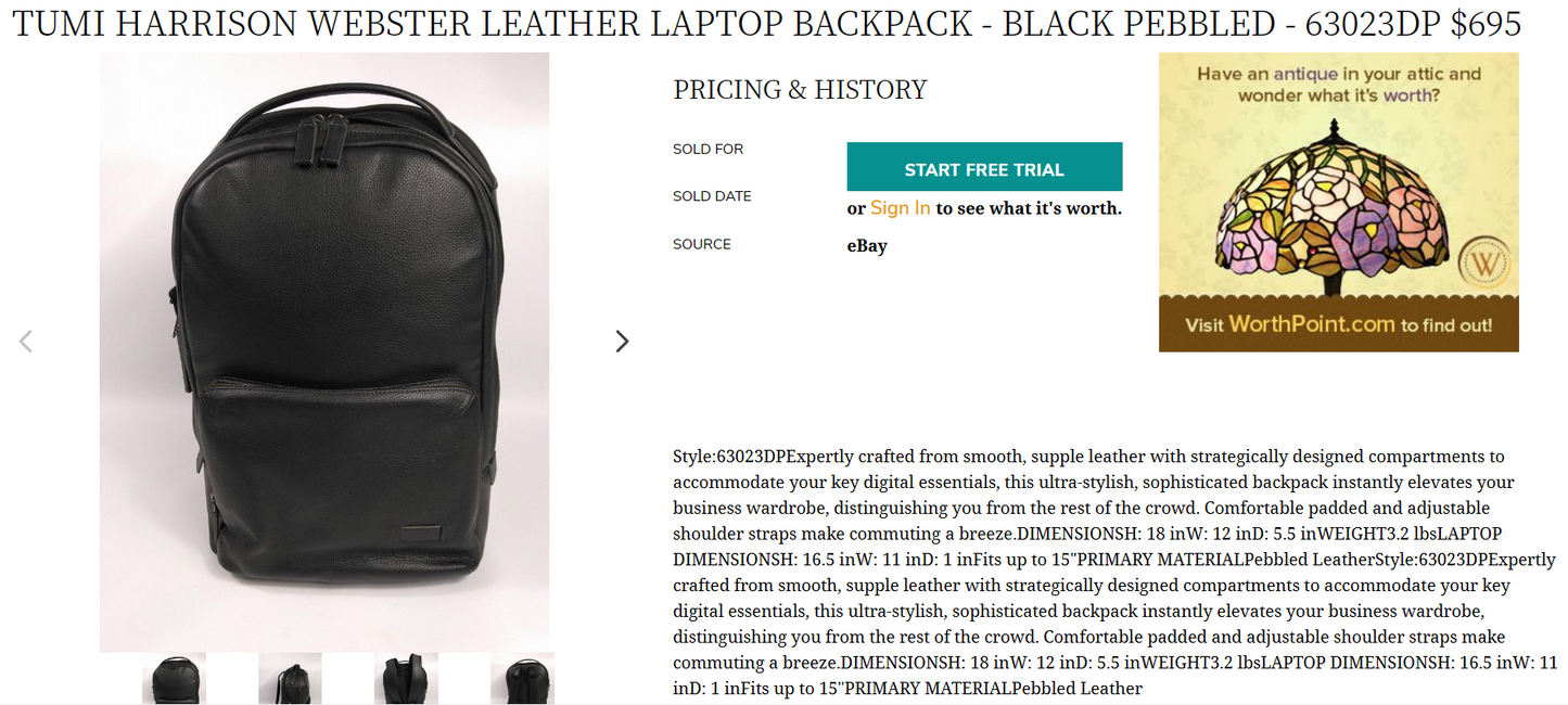 Tumi Harrison Webster Leather Laptop Backpack-Black Pebbled 63023DP