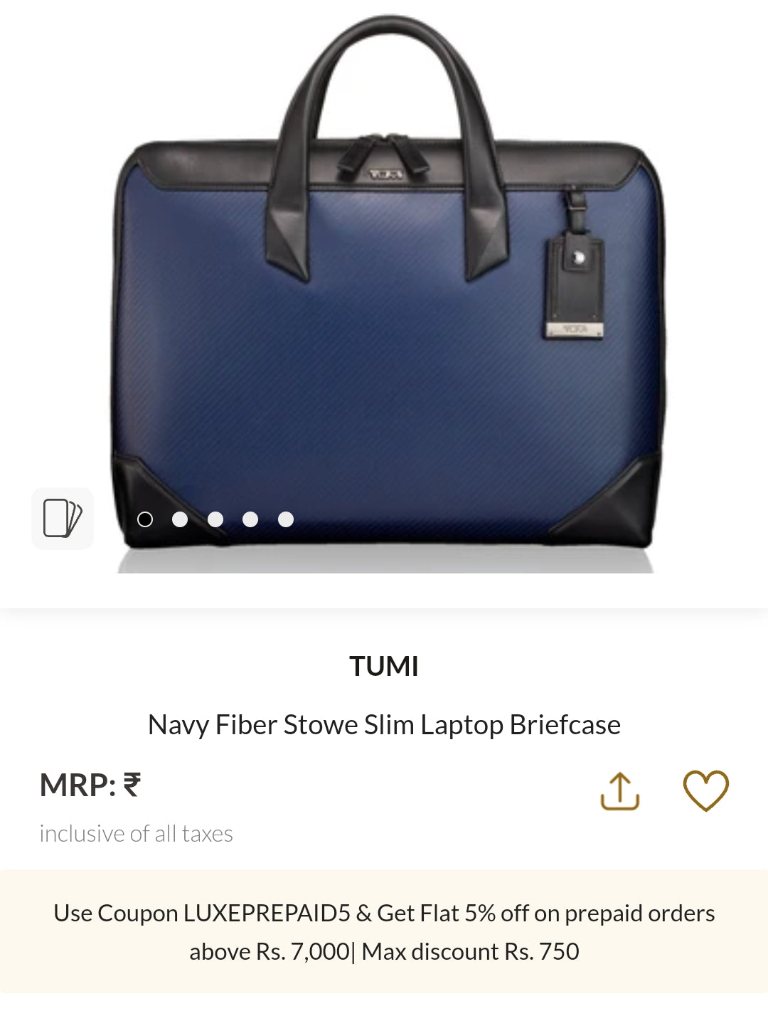 Tumi Navy Fiber Stowe Slim Lap top Briefcase